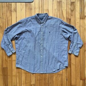 Ralph Lauren Blake Button Up Shirt Men's XXL Gray Herringbone Long Sleeve Cotton